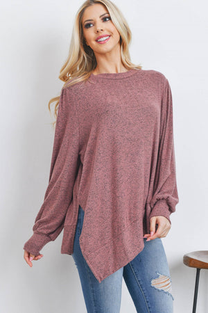 Long sleeve asymmetrical sweater top Mauve