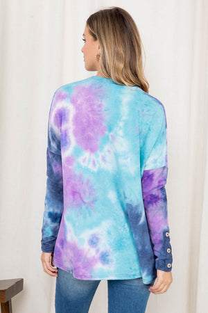 Long sleeve tie dye pocket front top purple