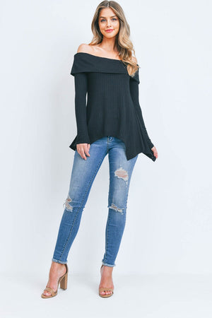 Off shoulder SharkBite pointelle Black