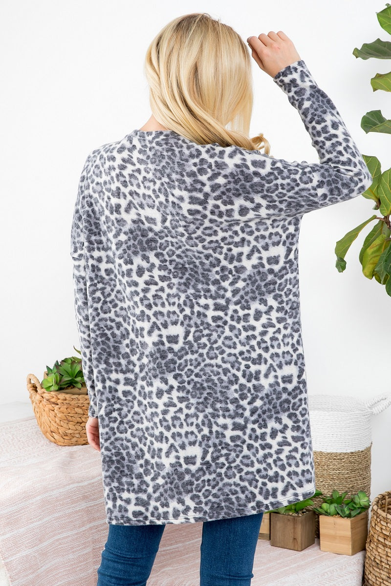 Long sleeve animal print dress grey