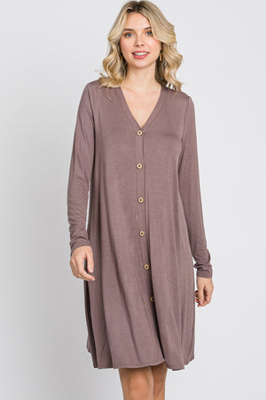 Long Sleeve v neck button down casual mocha dress