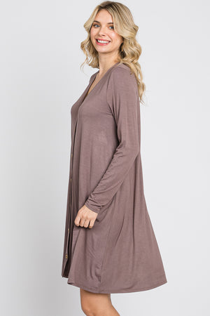 Long Sleeve v neck button down casual mocha dress