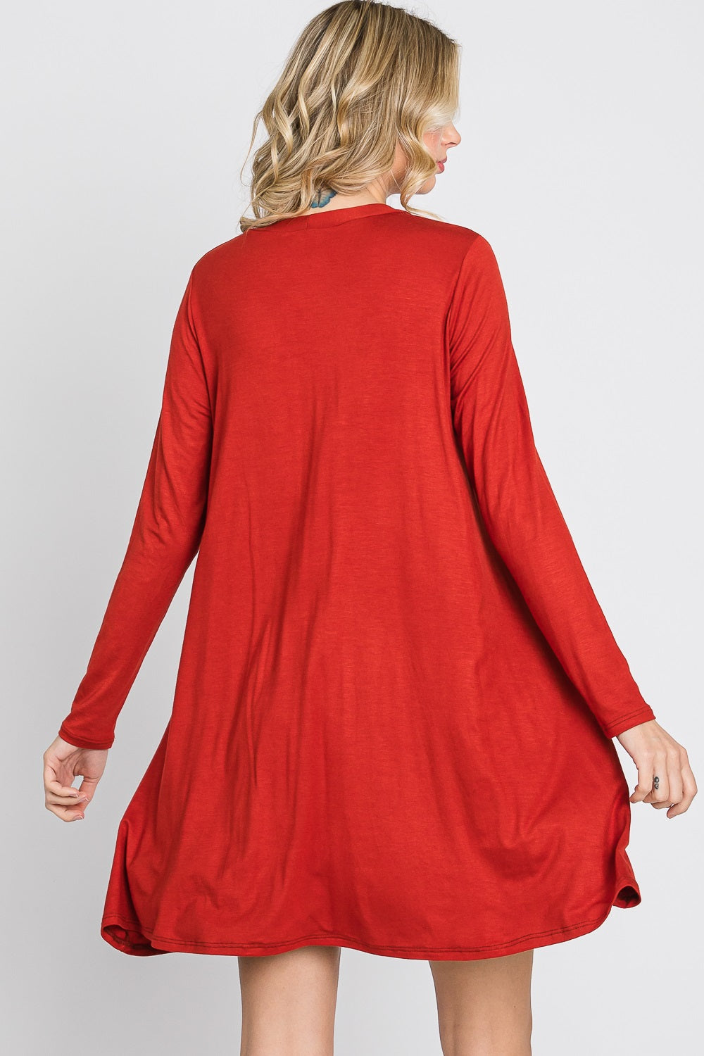 Long Sleeve v neck button down casual rust dress