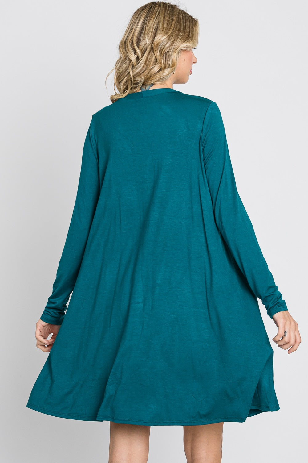 Long Sleeve v neck button down casual teal dress