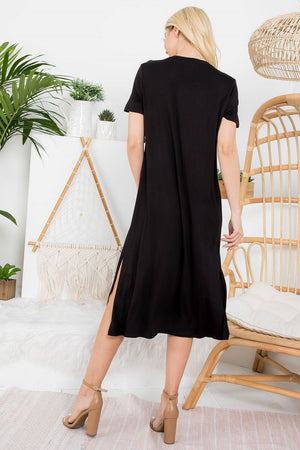 Short sleeve open side crew neck black dress