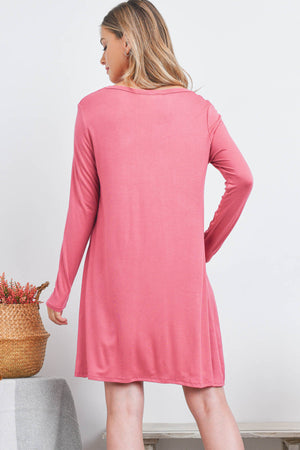 Long sleeve pocket front swing mauve dress