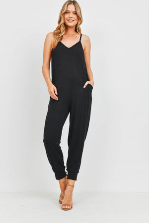 Sleeveless pocket black jumpsuit