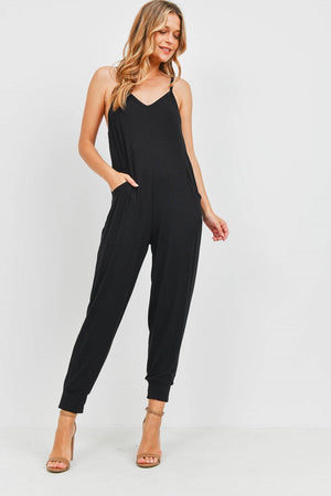 Sleeveless pocket black jumpsuit