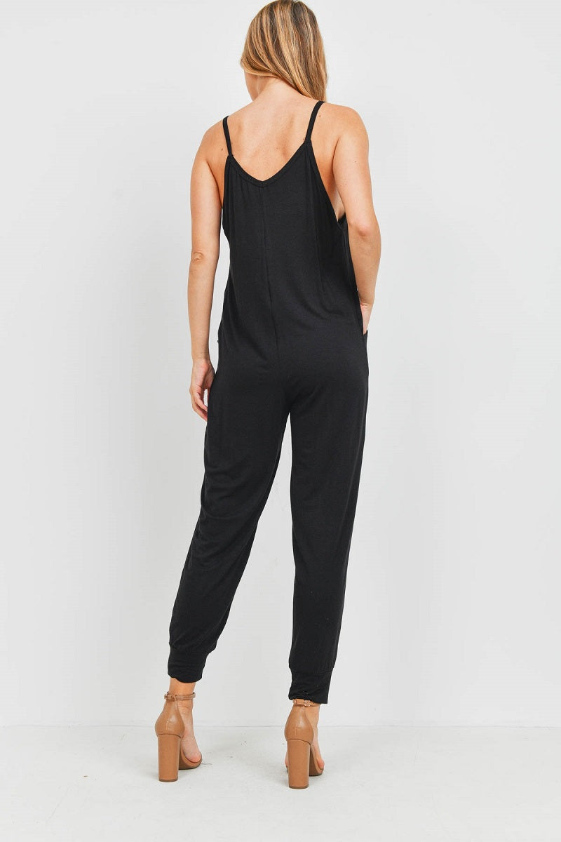 Sleeveless pocket black jumpsuit