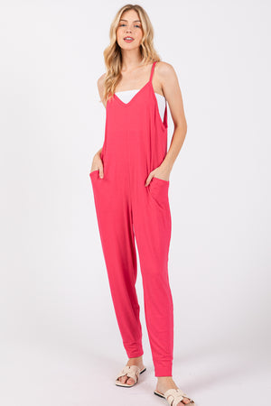 Sleeveless pocket Coral jumpsuit