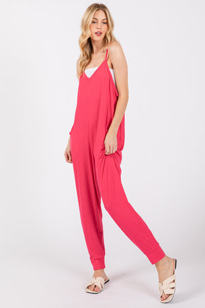 Sleeveless pocket Coral jumpsuit