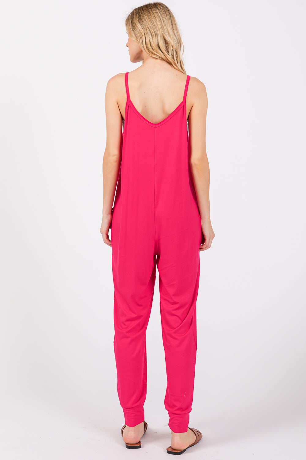 Sleeveless pocket Hot Pink Jumpsuit