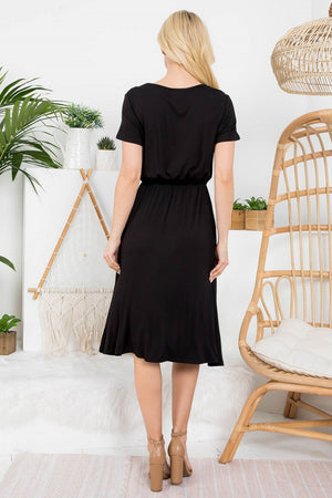 Short sleeve crew neck tie front dress black