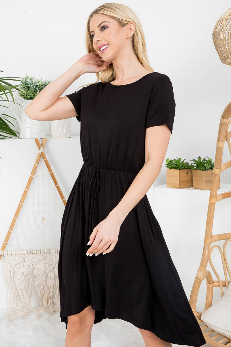 Short sleeve crew neck tie front dress black Sweet Adelyn Short sleeve crew neck tie front dress black Sweet Adelyn