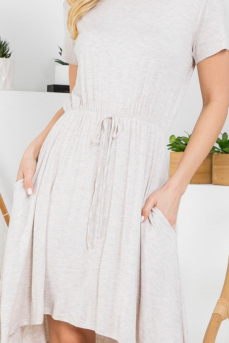 Short sleeve crew neck tie front oatmeal dress