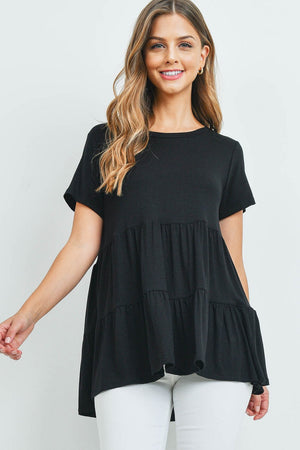 Round neck shirred top tunic black