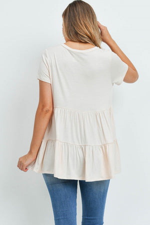 Round neck shirred top tunic Sand