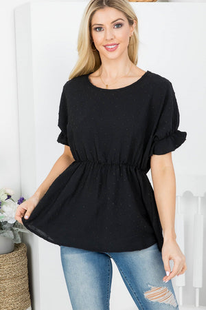 Ruffle sleeve empire waist swiss dot Black