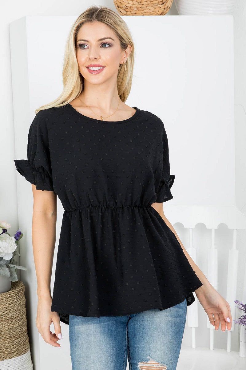 Ruffle sleeve empire waist swiss dot Black