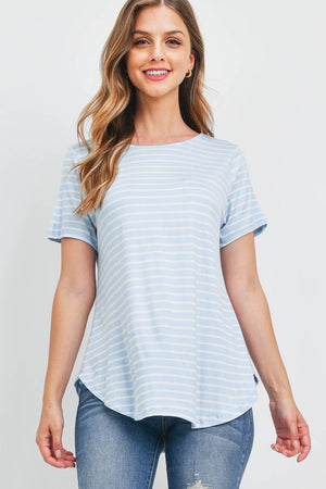 Short sleeve summer stripe button back baby blue