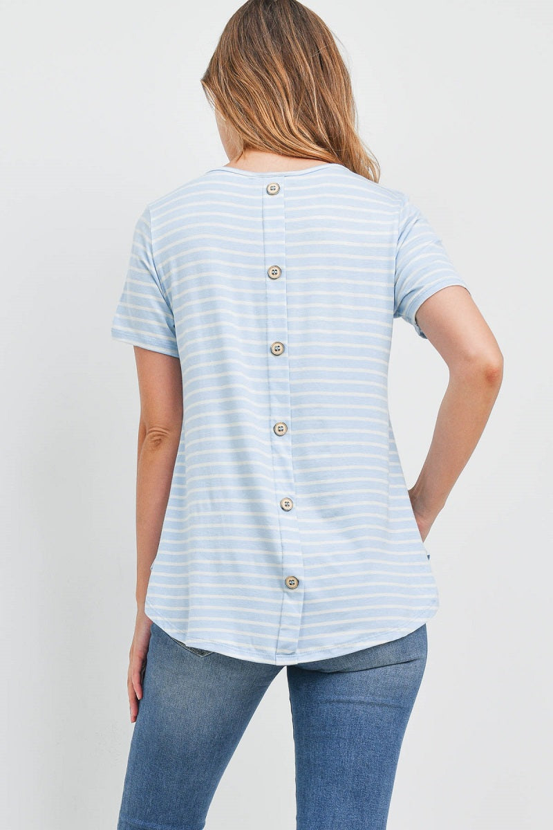 Short sleeve summer stripe button back baby blue