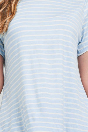 Short sleeve summer stripe button back baby blue