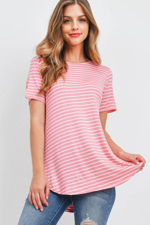 Short sleeve summer stripe button back Peach