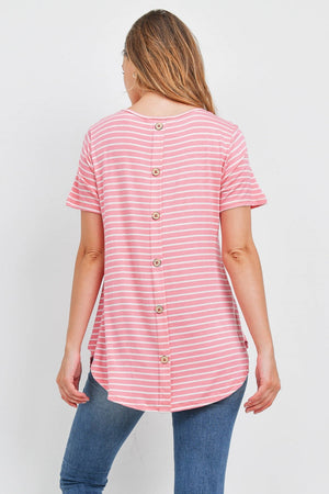 Short sleeve summer stripe button back Peach