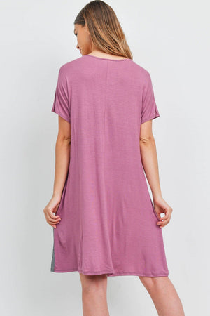 V neck color block dolman sleeve mauve dress