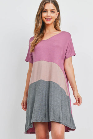 V neck color block dolman sleeve mauve dress