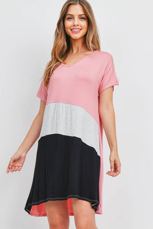 V neck color block dolman sleeve rose dress