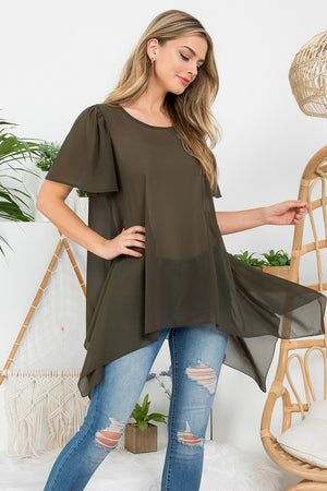 Shark bite chiffon top solid