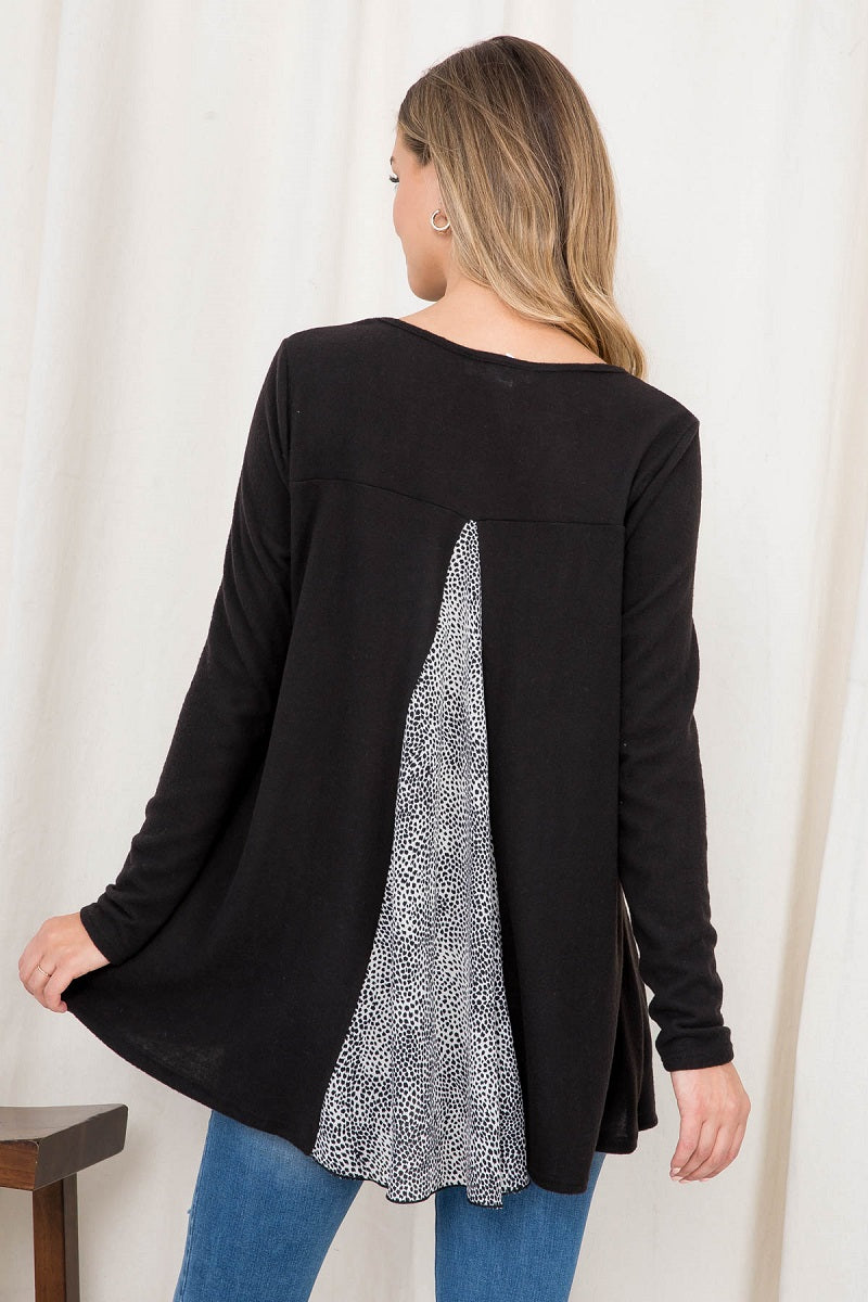 Long Sleeve A line contrast back black top