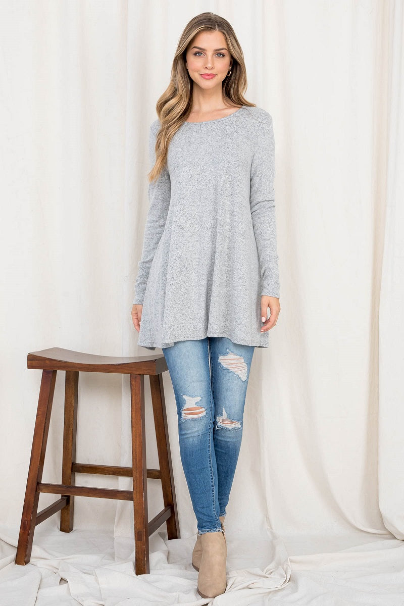 Long Sleeve A line contrast back natural top