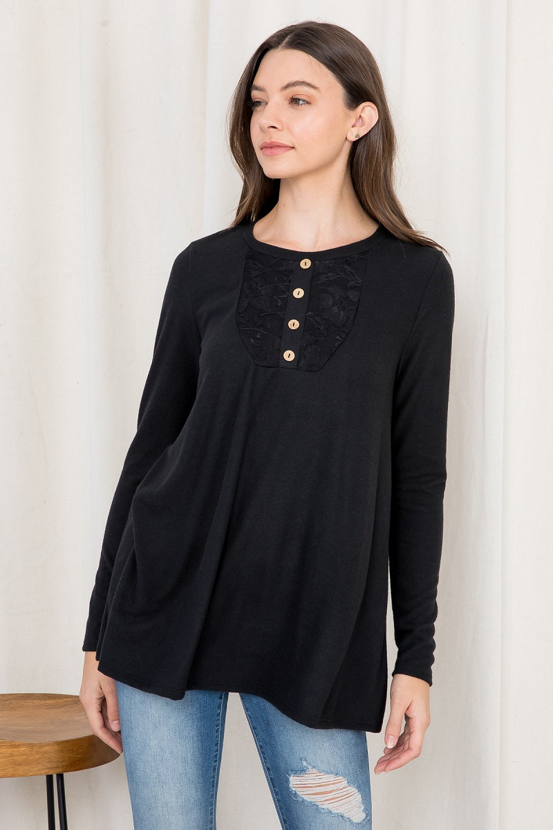 Long Sleeve lace front button top