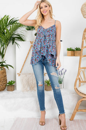 Spaghetti strap flower print gauze cami