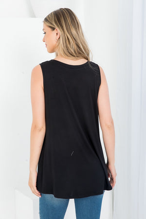 Sleeveless button front tunic black top