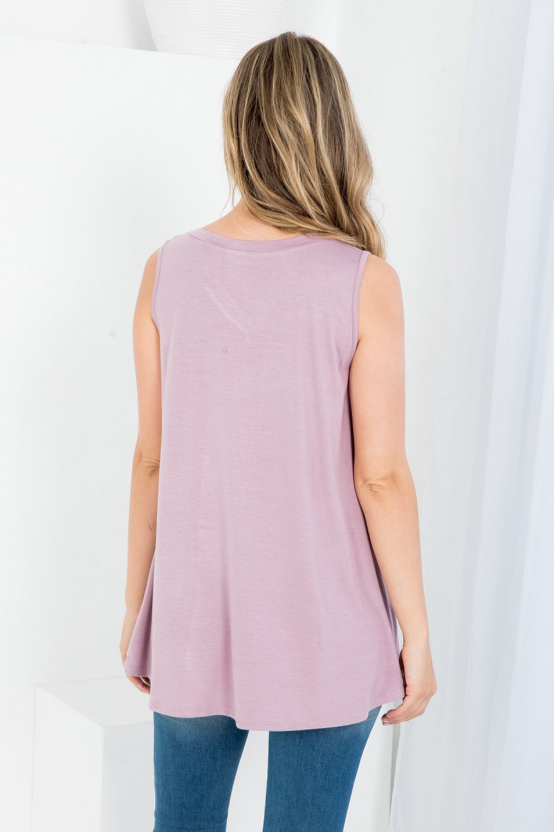 Sleeveless button front tunic top Lavender