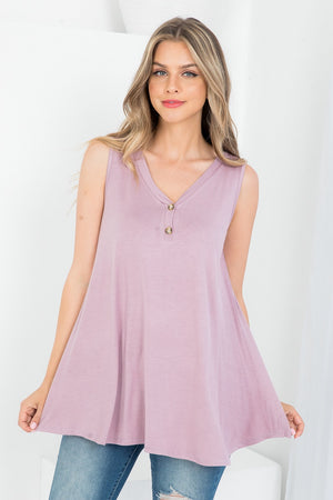 Sleeveless button front tunic mauve top