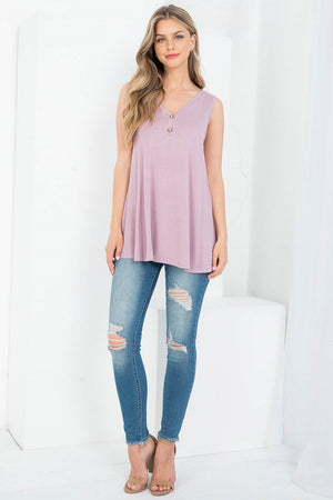 Sleeveless button front tunic mauve top