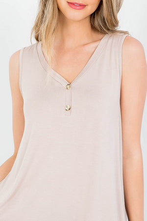 Sleeveless button front tunic stone top