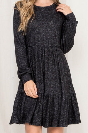 Long Sleeve round neck tier black dress