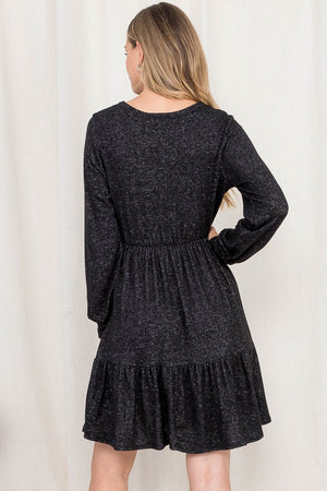 Long Sleeve round neck tier black dress