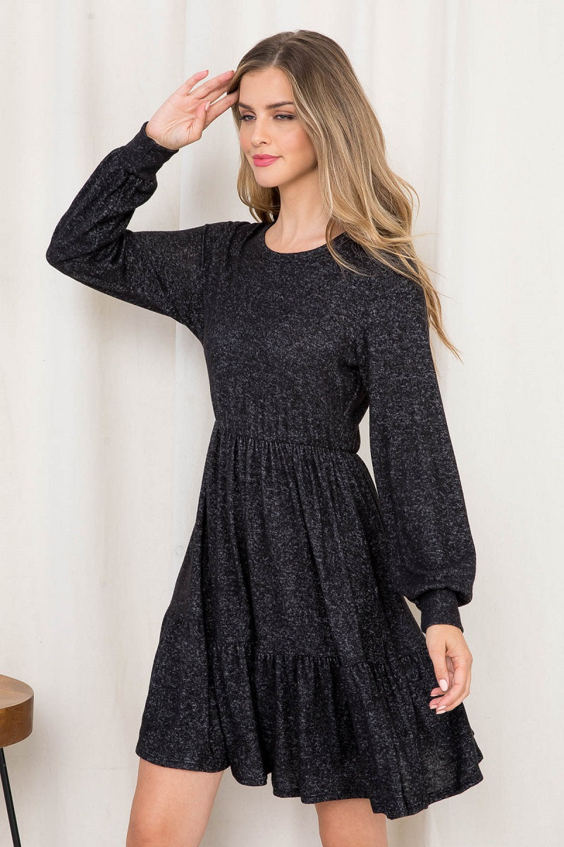 Long Sleeve round neck tier black dress