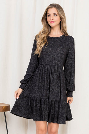 Long Sleeve round neck tier black dress