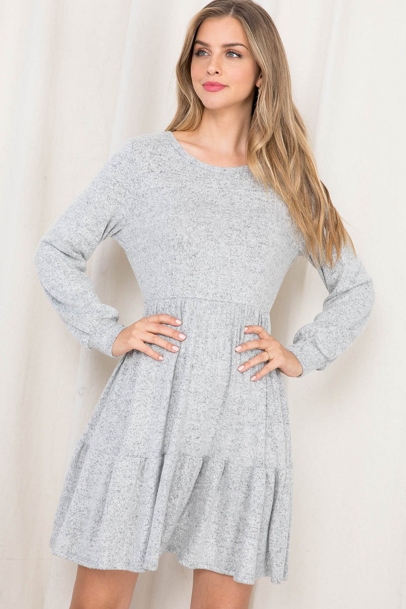 Long Sleeve round neck tier natural dress