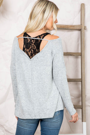 Long sleeve lace insert top