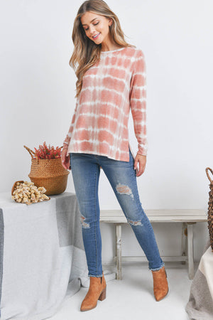 Long sleeve tie-dye open side rust top