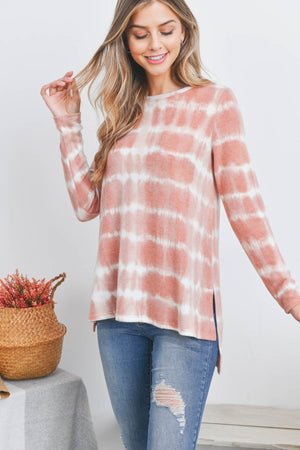 Long sleeve tie-dye open side rust top