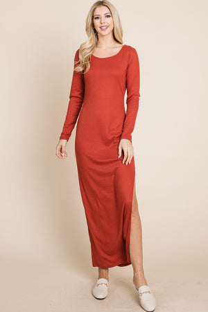 Long Sleeve Scoop neck maxi rust dress